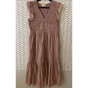 The Coast Brand Carmel Pink Floral Midi Dress Smocked Size PS Peasant Cottage